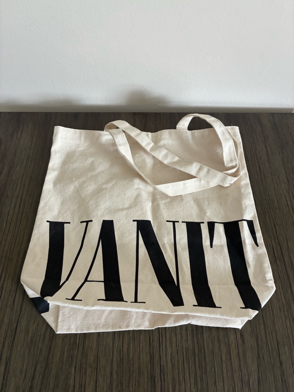 VANITY FAIR Canvas Tote Bag in Natural with Black Print
